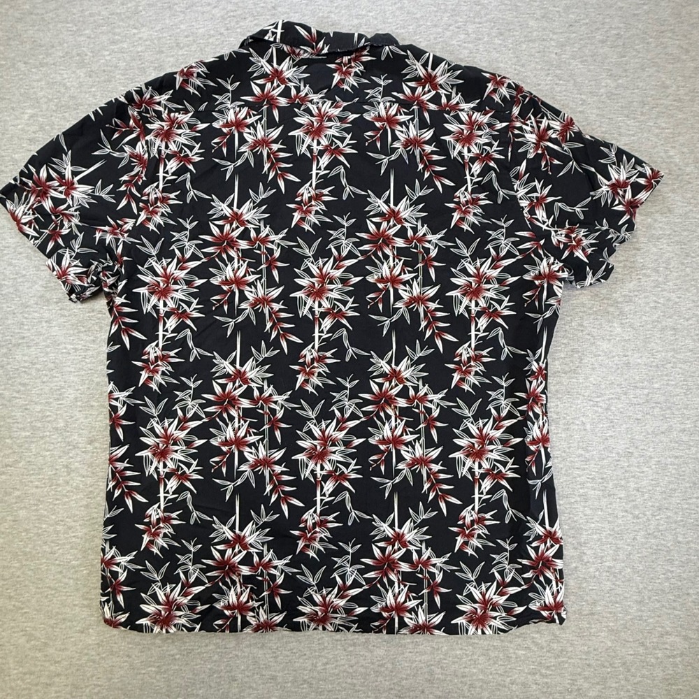 Express Mens Large Black Floral‎ Bamboo Print Short Sleeve Button Down Shirt - Picture 6 of 6